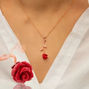 Daisy Silver Red Rose Necklace