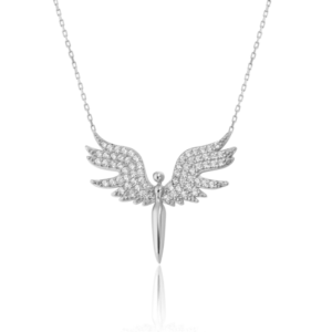 White Angel of Michael Silver Necklace 925 Sterling Angel Wing Necklace with Zircon Stone