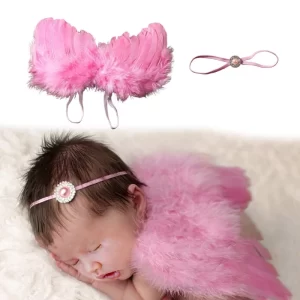 2Pcs/Set Infants Girls Feather Wing and Headbands Newborn 1