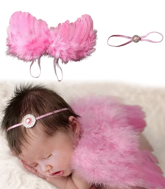 2Pcs/Set Infants Girls Feather Wing and Headbands Newborn 1