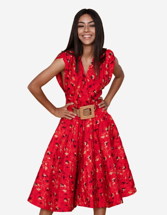 Floral short dress red